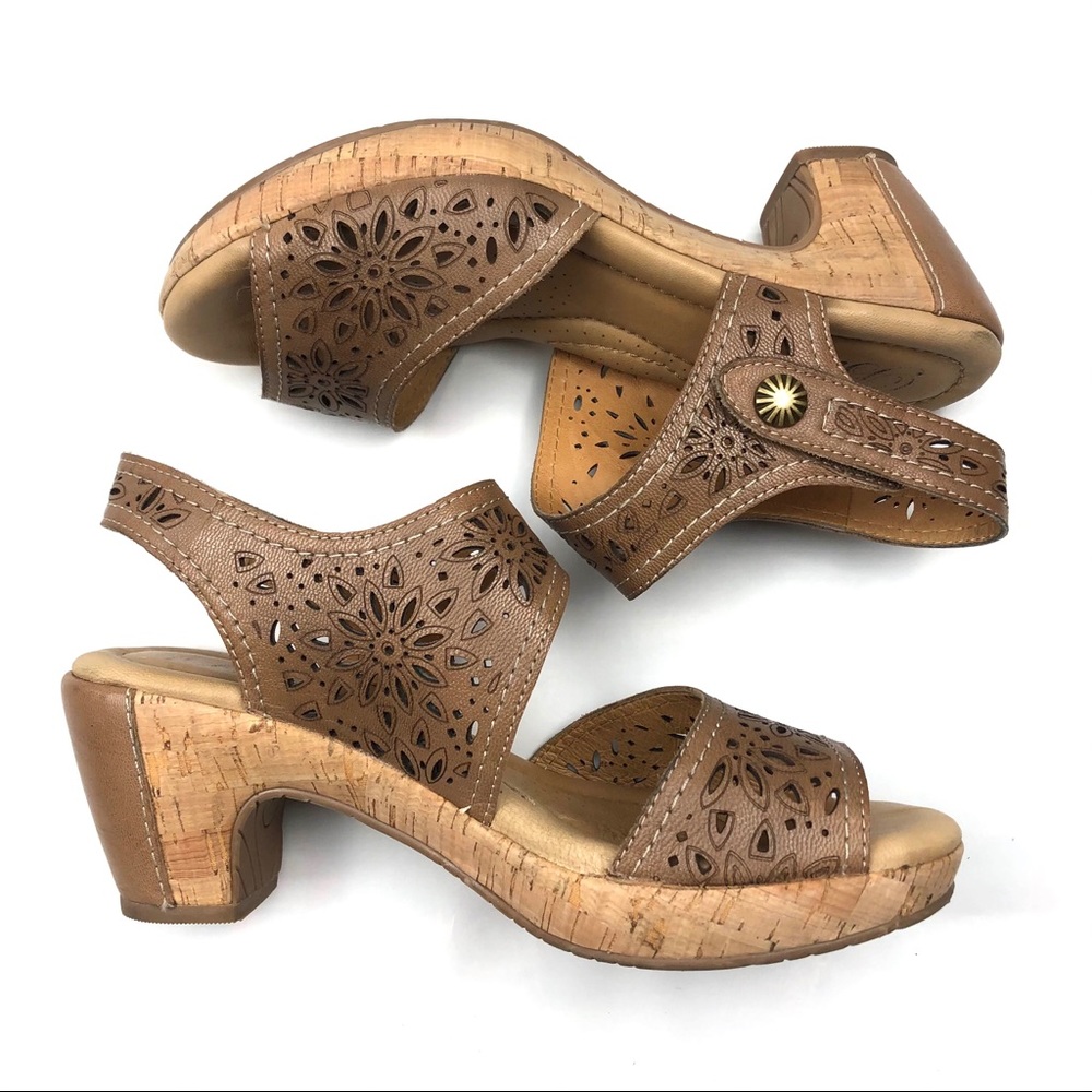 Biza Leather Eyelet Velcro Heeled Sandal